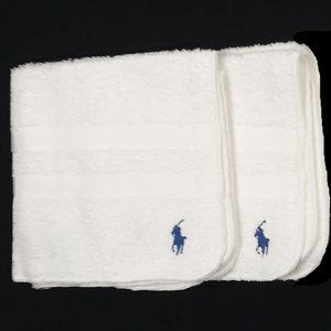 NEW Ralph Lauren Washcloths!  Set of 2  Off White  Blue Polo Player  Made in USA